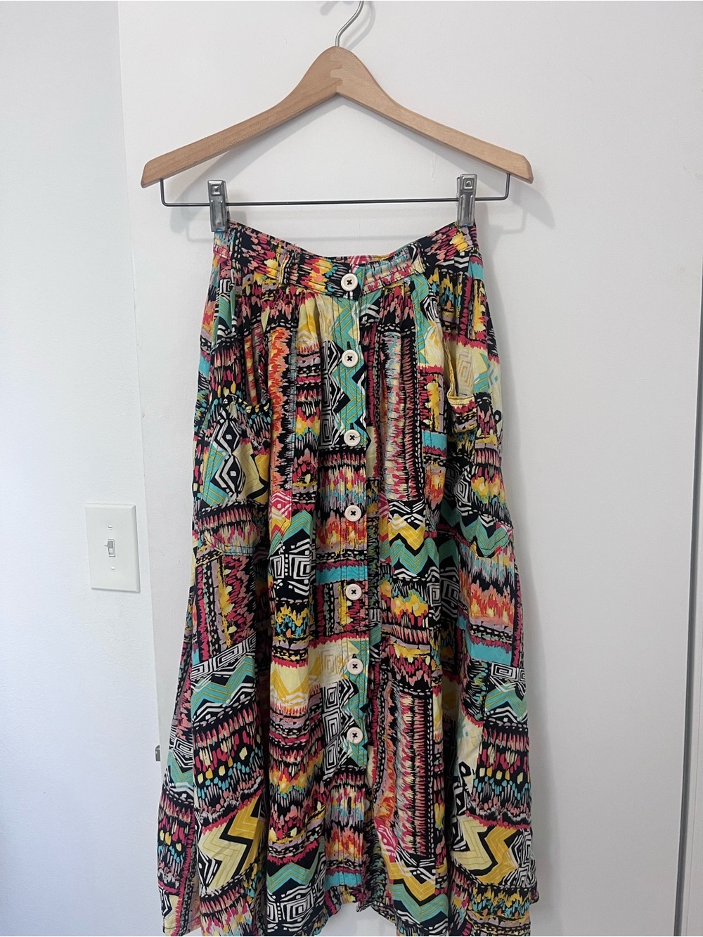 American Apparel XS Funky Print Button Down Maxi Skirt Made in USA